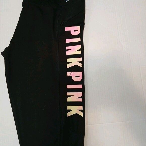 Victoria Secret Pink Ultimate Black/Gray Athletic Leggings Sheer Pockets Large - Picture 14 of 16